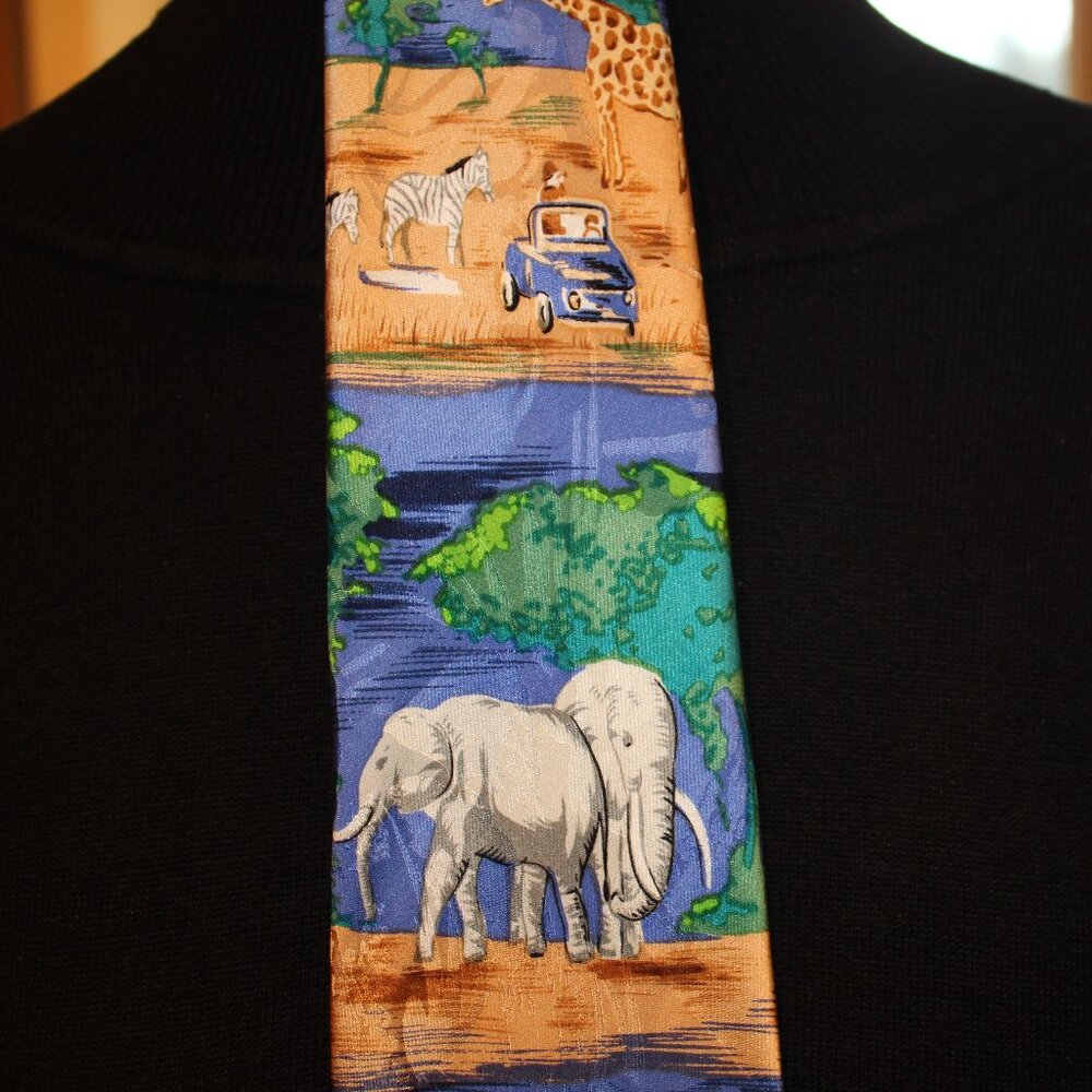 Addiction Mens Silk Tie Colorful African Serengeti Safari Jeep Animal Print XL - Picture 3 of 5